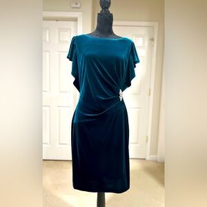 Jessica Howard Teal Velvet Brooch Party Dresses Size 14